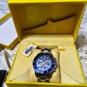 Invicta Silver and Blue Chronograph Watch